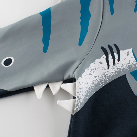 Sweat-shirt À Manches Longues Pour Garçons Imprimé Requin Doublé Polaire Mélange De Coton Pull Col Rond Décontracté