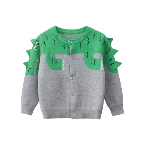 Cardigan In Maglia Di Cotone Per Ragazzi Tema Dinosauro Spine 3D Manica Lunga Bottoni Maglione Patchwork Autunno