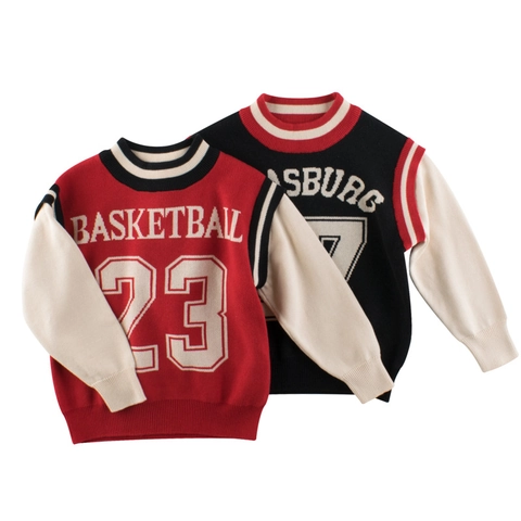 Jongens Gebreide Trui Katoen Fake Two-Piece Color Block Sportieve Collegiale Stijl Ronde Hals Lange Mouwen Warme Top