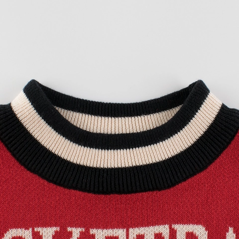 Jongens Gebreide Trui Katoen Fake Two-Piece Color Block Sportieve Collegiale Stijl Ronde Hals Lange Mouwen Warme Top