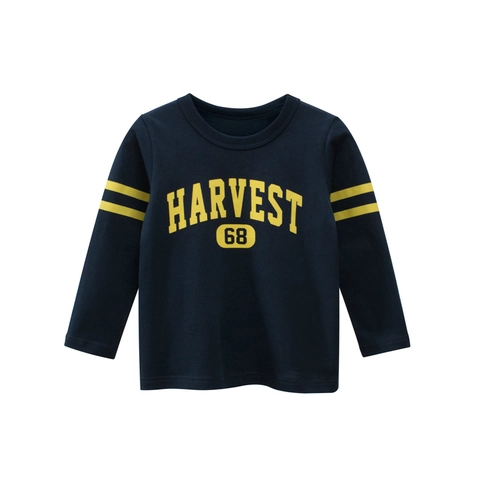 Boys Long Sleeve T-Shirt 100% Cotton American Retro Harvest 68 Letter Print Crew Neck Sporty Casual Kids Spring Autumn Top