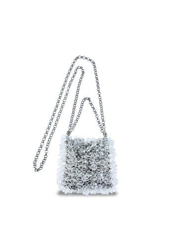 Acrylic Beaded Evening Bag Transparent Water Drop Mini Crossbody Handbag With Silver Metal Chain For Women Chic Party