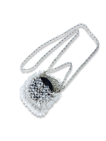 Acrylic Beaded Evening Bag Transparent Water Drop Mini Crossbody Handbag With Silver Metal Chain For Women Chic Party