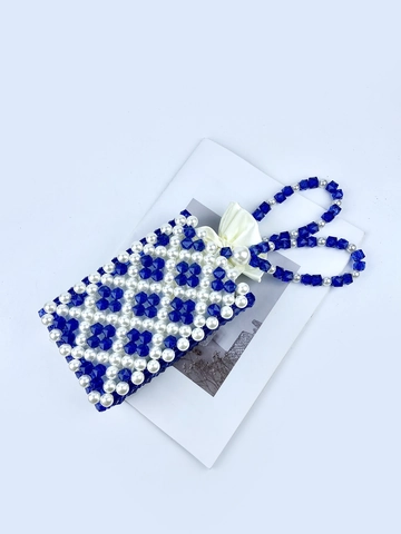 Handgefertigte Künstliche Perlen Mini Handtasche Acryl Kunstperlen Gewebt Ausgehöhlt Handy Tasche Mit Satin Kordelzug Schleife Damen