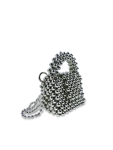 Handmade Beaded Mini Handbag With Pearl Metal Chain Strap Fashion Square Crossbody Bag For Women Party Evening Purse