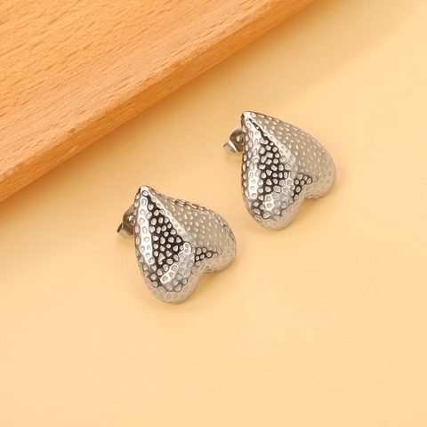 Herz Stecker Ohrringe Edelstahl Vergoldet Gehammert Textur Vertiefte Oberflache Invertierte Herzform Mode Vintage