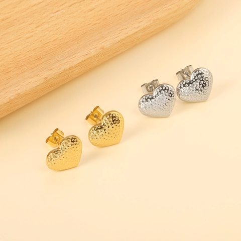 Herz Ohrstecker Edelstahl Vergoldet Hammerschlag Punkt Textur Allergikerfreundlich Minimalistisch Schmuck Für Damen