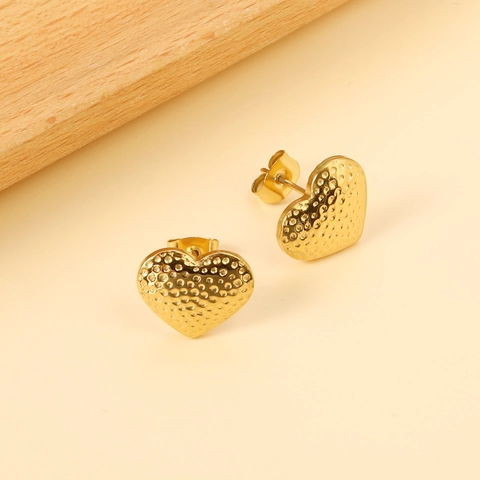 Herz Ohrstecker Edelstahl Vergoldet Hammerschlag Punkt Textur Allergikerfreundlich Minimalistisch Schmuck Für Damen