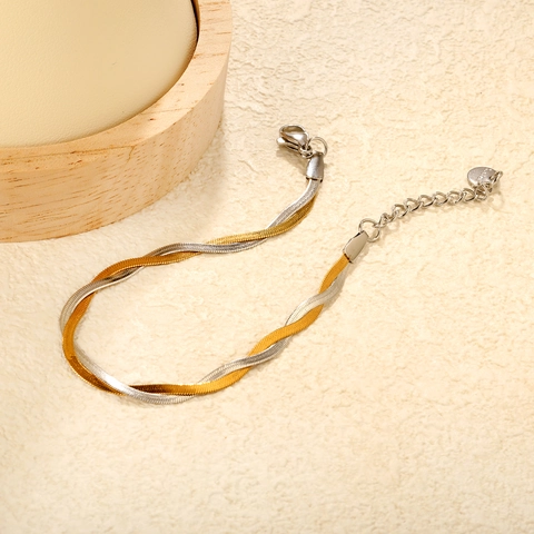 Roestvrijstalen Gevlochten Visgraat Slangenketting Armband Gedraaid Meerstrengs Tweekleurig Minimalistische Trendy Sieraden Voor Dames
