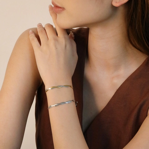 Roestvrijstalen Gevlochten Visgraat Slangenketting Armband Gedraaid Meerstrengs Tweekleurig Minimalistische Trendy Sieraden Voor Dames