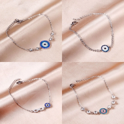 Bracciale Blu Occhio Del Diavolo In Acciaio Inossidabile Infinito Zirconia Catena Regolabile Gioielli Per Donna Stile Trendy
