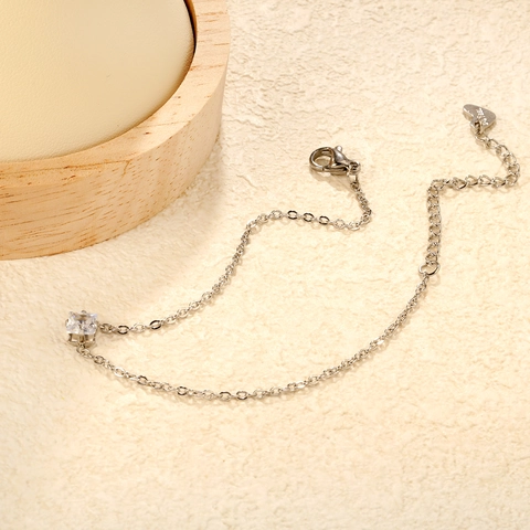 Elegantes Armband Mit Quadratischem Zirkonia Anhänger Für Damen Aus Edelstahl Dünne Kette Verstellbar Süßer Stil