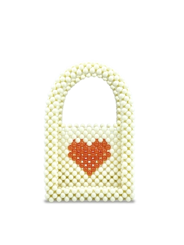 Handmade Beaded Mini Handbag Acrylic Artificial Pearl Square Tote Bag Heart Pattern Sweet Style Fashion Accessory For Women