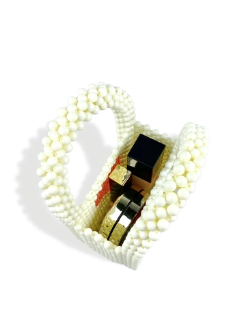 Handmade Beaded Mini Handbag Acrylic Artificial Pearl Square Tote Bag Heart Pattern Sweet Style Fashion Accessory For Women