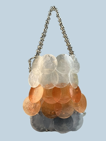 Handmade Gradient Sequin Shell Handbag For Women Fish Scale Design Acrylic Beaded Chain Mini Evening Party Pouch
