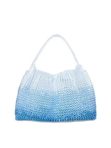 Handmade Beaded Handbag Acrylic Gradient Blue White Woven Tote Bag Summer Beach Vacation Fashion Women Accessory