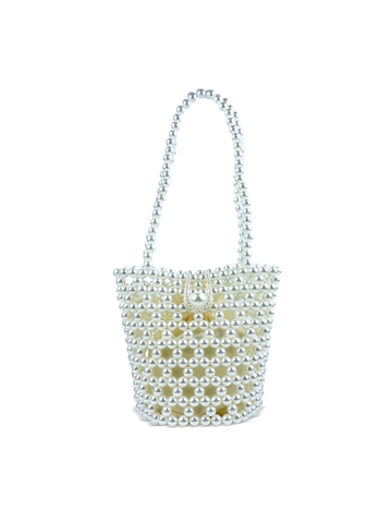 Sac Seau Mini Perlé À La Main Faux Künstliche Perle Métallique Évidé Sac À Main Avec Pochette Intérieure À Cordon Pour Femmes