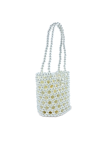 Sac Seau Mini Perlé À La Main Faux Künstliche Perle Métallique Évidé Sac À Main Avec Pochette Intérieure À Cordon Pour Femmes