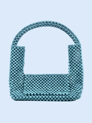 Handmade Beaded Handbag Retro Turquoise Marble Texture Plastic Beads Woven Flap Tote Bag For Women Summer Vacation
