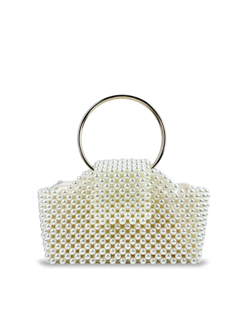 Artificial Pearl Beaded Woven Abendhandtasche Mit Metallringgriffen Französische Retro Elegante Party Handtasche Für Frauen