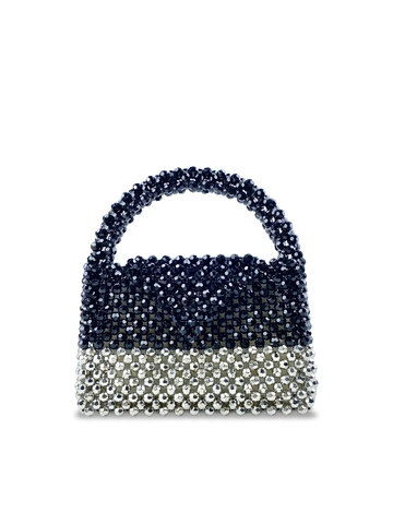 Borsa A Mano Con Perline Fatta A Mano Plastica Intrecciata Blocchi Di Colore Nero Argento Elegante Borsa Da Sera Per Donna Moda Novità