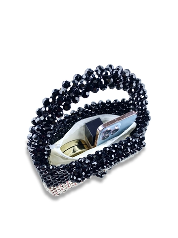 Borsa A Mano Con Perline Fatta A Mano Plastica Intrecciata Blocchi Di Colore Nero Argento Elegante Borsa Da Sera Per Donna Moda Novità
