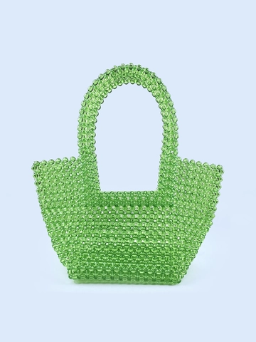 Handmade Acrylic Beaded Handbag Transparent Woven Clear Tote Bag Summer Fashion Portable Top Handle Purse For Women