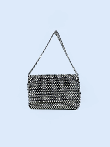 Sac À Épaule Tissé À La Main En Perles Métalliques Argentées Sac Sous L'Aisselle Rétro Pour Femmes