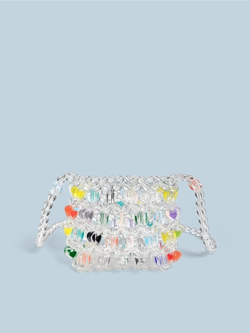 Damen Mini Klare Perlentasche Mit Buntem Herzmuster Acryl Handgewebte Kleine Umhängetasche Für Den Täglichen Gebrauch
