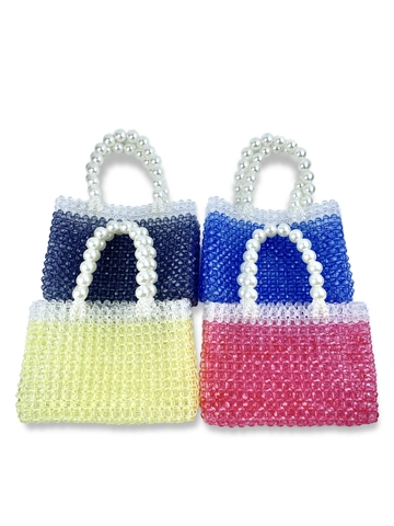Bolso de Mano de Cuentas Acrílicas Hecho a Mano Mujer Bolso Cuadrado Mini Degradado Con Asa de Perlas Artificiales Elegante Fiesta Boda