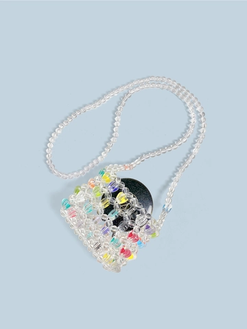 Damen Mini Klare Perlentasche Mit Buntem Herzmuster Acryl Handgewebte Kleine Umhängetasche Für Den Täglichen Gebrauch