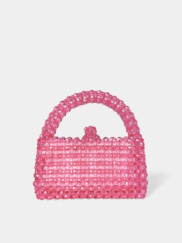 Bolso de Mano Artesanal con Cuentas de Cristal Acrílico Moda Color Fantasma Bolso Tejido Mini Bolso de Noche para Mujer Boda