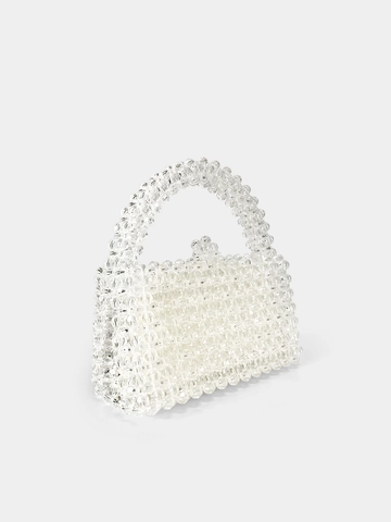 Bolso de Mano Artesanal con Cuentas de Cristal Acrílico Moda Color Fantasma Bolso Tejido Mini Bolso de Noche para Mujer Boda