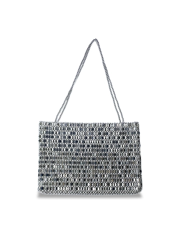 Sac Cabas Vintage en Perles Argent Métallisé pour Femmes Sac à Épaule en Paillettes Tissées Sac à Main de Fête Disco Fait à la Main