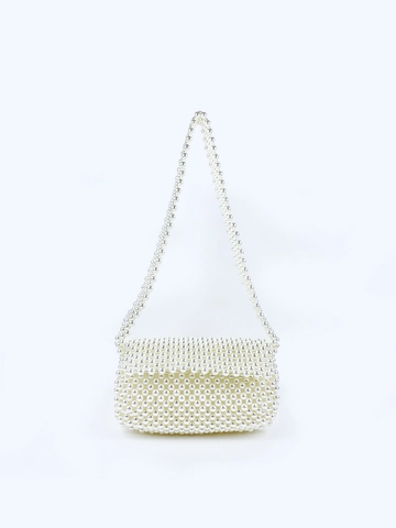 Elegant Hand-woven Pearl Beaded Shoulder Bag For Women Acrylic Small Square Bag Lady Underarm Tote For Wedding Evening Party