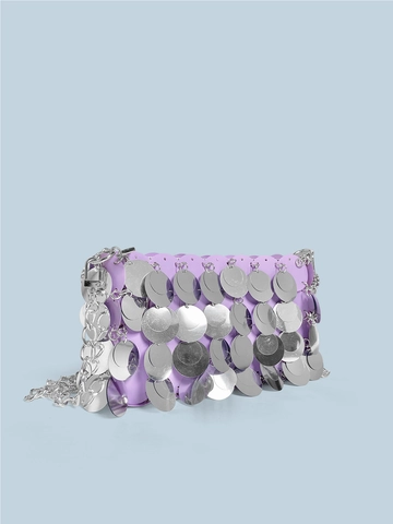 Damen Pailletten Kette Umhängetasche Große Pailletten Abendparty Disco Schultertasche PU Leder Y2K Stil