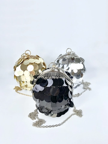 Luxury Women Spherical Sequin Evening Bag Glitter Round Clutch Purse With Rhinestone Ring Handle Metal Chain Strap For Wedding Party Banquet