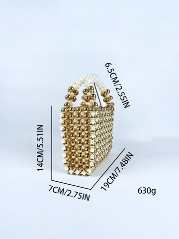 Sac À Main Perlé À La Main Künstliche Perles Dorées Fausses Künstliche Perles Acrylique Tissé Sac De Soirée Élégant Mode Femmes Style Vintage