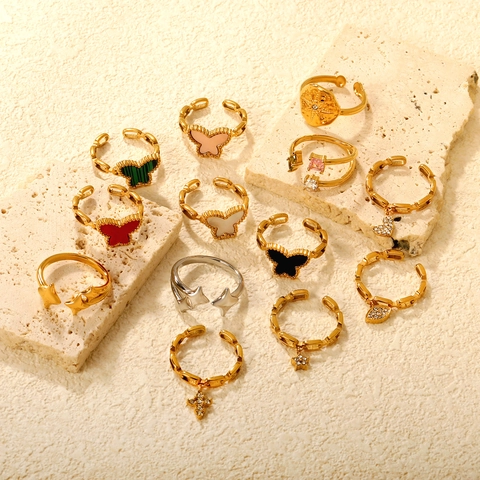 Farfalla Stella Regolabile Anello Aperto Acciaio Inossidabile Zircone Occhio Croce Gioielli Di Moda Retro Per Donne Ragazze