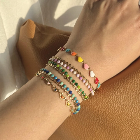 Bracciale In Smalto Colorato Acciaio Inossidabile Placcato Oro Cuore Fiore Goccia D'acqua Ciondoli Gioielli Dolci Per Donna