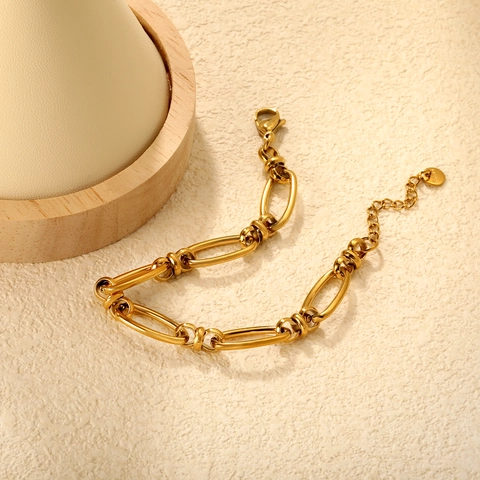 Bracelet Minimaliste En Acier Inoxydable À Maillons Ovales Bijou Géométrique Réglable Pour Hommes Et Femmes Style Polyvalent