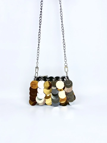 Mini Borsa A Tracolla Con Paillettes Metalliche Fatta A Mano Scaglie Di Pesce Borsetta Da Sera Con Catena Argentata