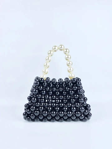 Handmade Beaded Handbag Acrylic Artificial Pearl Handle Vintage Black White Women Evening Purse Small Square Bag