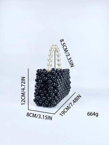 Handmade Beaded Handbag Acrylic Artificial Pearl Handle Vintage Black White Women Evening Purse Small Square Bag