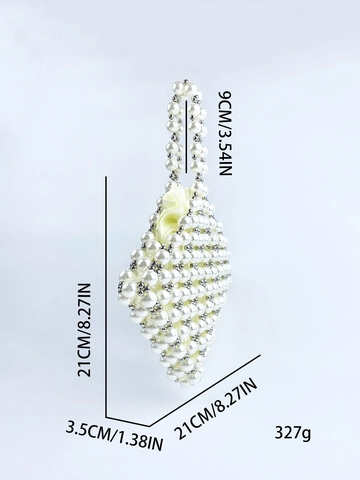 Sac À Main Perlé En Forme De Losange Avec Künstliche Perles D'Imitation Et Künstliche Perles En Métal Sac De Soirée Élégant Doublure En Satin Nœud