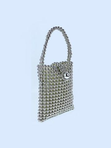 Handmade Beaded Handbag Vintage Artificial Pearl Woven Small Square Purse With Drawstring Liner For Women Party Evening Style