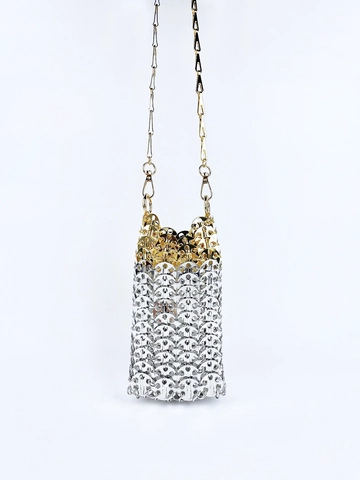 Mini Umhängetasche Kettenhemd Metall Gewebte Handy Tasche Gold Silber Splicing Handgemachte Mode Schultertasche Für Damen