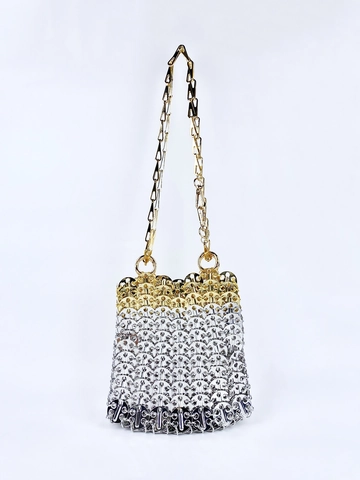 Borsa A Spalla In Maglia Metallica Oro Argento Blocchi Di Colore Paillettes Metalliche Borsa Sottobraccio Moda Donna
