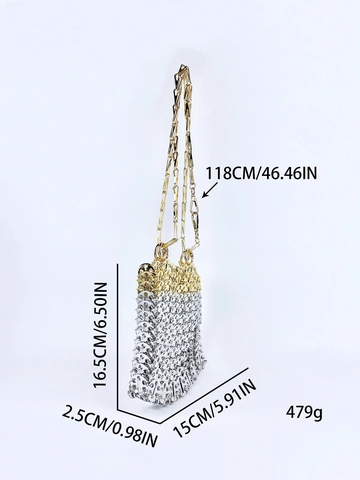 Borsa A Spalla In Maglia Metallica Oro Argento Blocchi Di Colore Paillettes Metalliche Borsa Sottobraccio Moda Donna