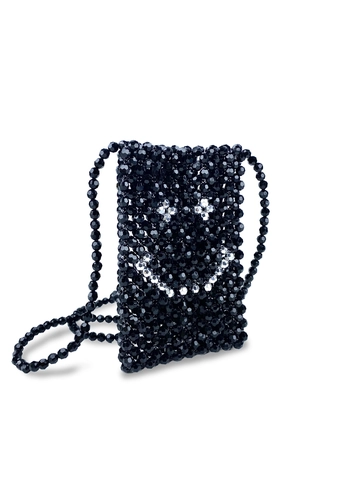 Handmade Beaded Smile Face Mini Crossbody Bag For Women Woven Plastic Artificial Pearl Phone Bag Cute Small Square Shoulder Pouch